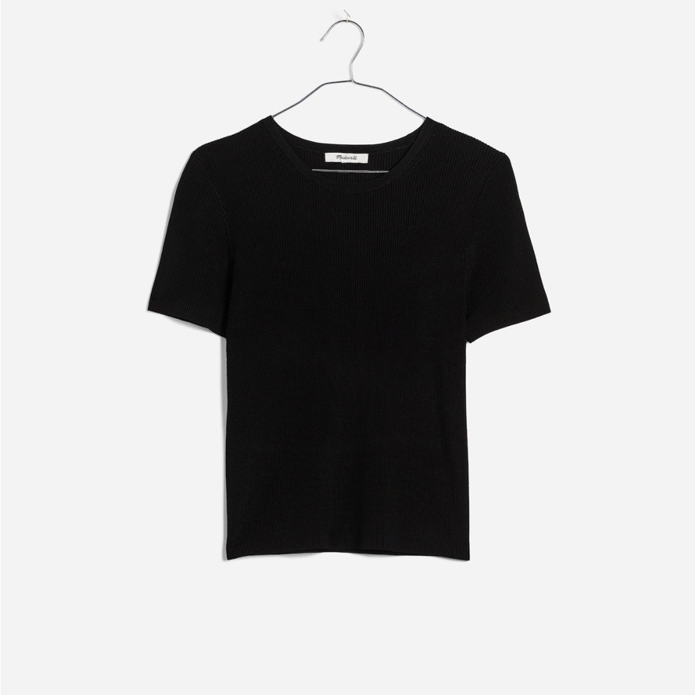 Madewell Black Short Sleeve Ribbed Knit Top